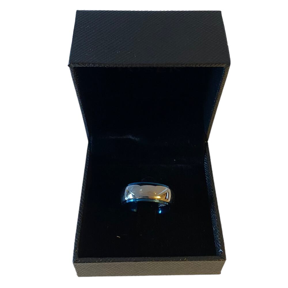 Tusen Tungsten Carbide Men's Silver & Blue Dome Wedding Ring Size 8